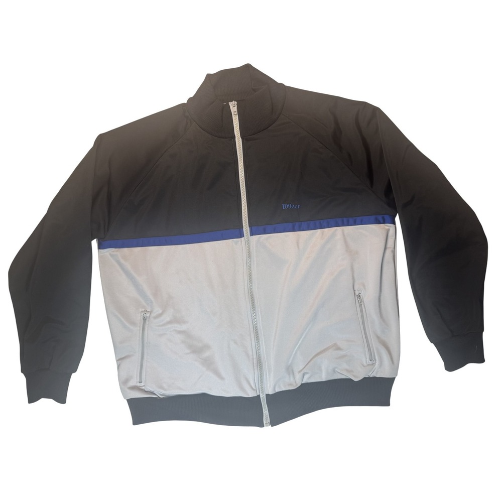 Wilson Track Jacket Mens XL Black Gray Blue Full Zip Athletic Tennis Retro Style